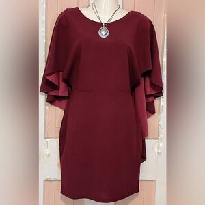 SHEIN Women's Elegant Burgundy Cape-Sleeve Dress